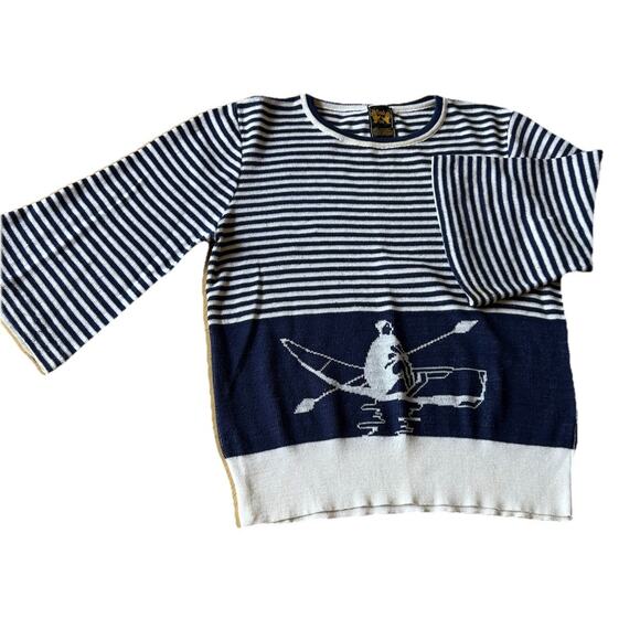 vtg 60s sailor Theme sweater Rowing Crew Nautical striped 2 Sided RARE womens - Picture 11 of 13